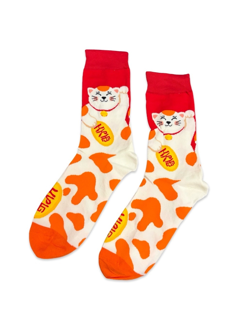 Lucky Cat Cow Print Novelty Crew Socks One Size Fits Most